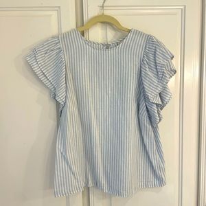 a .new day blue and white striped flutter sleeve blouse - Small